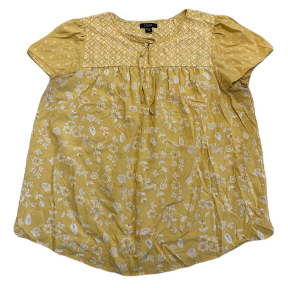 Dalia Yellow Floral & Geometric Babydoll Top XXL - Picture 1 of 7